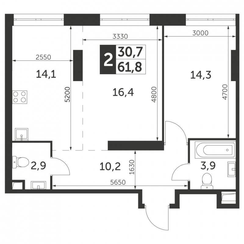 2-комнатная квартира с частичной отделкой, 61.8 м2, 10 этаж, сдача 4 квартал 2023 г., ЖК Архитектор, корпус 3 - объявление 1671106 - фото №1