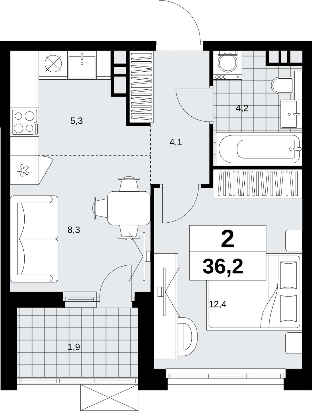 2-комнатная квартира (евро) с полной отделкой, 36.2 м2, 12 этаж, сдача 1 квартал 2027 г., ЖК Скандинавия, корпус 2.18.2.3 - объявление 2351420 - фото №1
