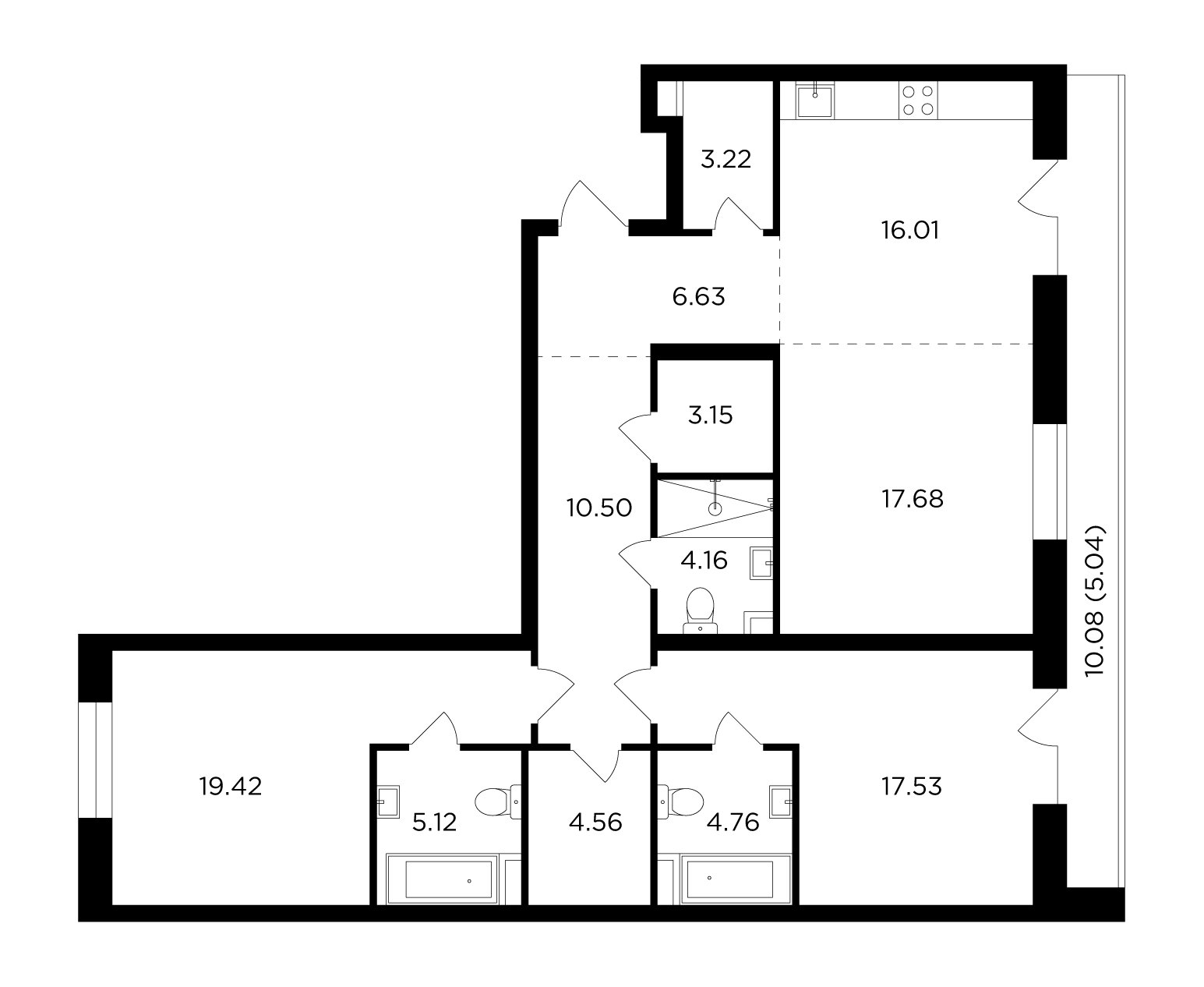 3-комнатная квартира без отделки, 117.78 м2, 13 этаж, дом сдан, ЖК FORIVER, корпус 2 - объявление 2286519 - фото №1