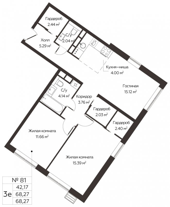 3-комнатная квартира (евро) с полной отделкой, 68.27 м2, 10 этаж, сдача 3 квартал 2024 г., ЖК МелисСад, корпус 1 - объявление 1861157 - фото №1