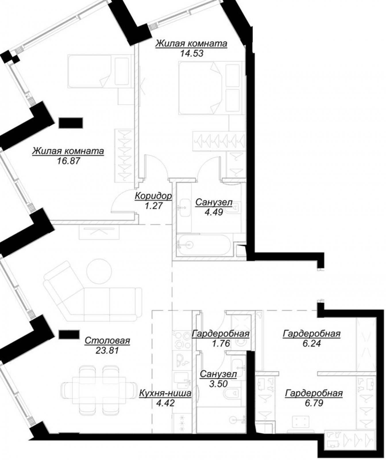 2-комнатная квартира с частичной отделкой, 90.03 м2, 4 этаж, сдача 4 квартал 2024 г., ЖК MOD, корпус Stein - объявление 2191652 - фото №1