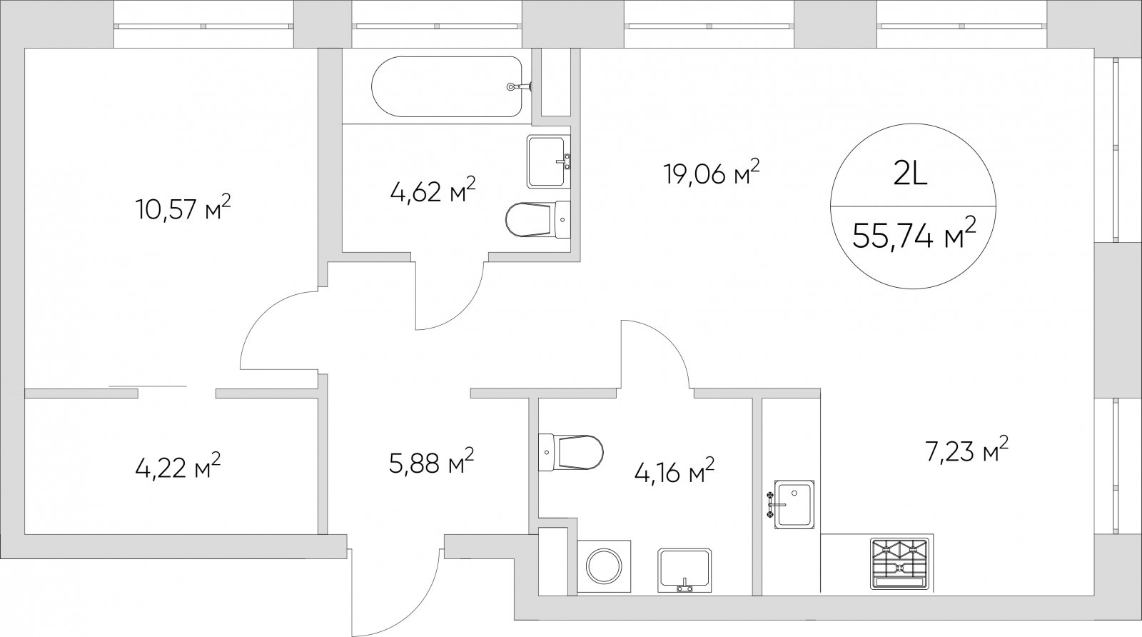 2-комнатные апартаменты 55.74 м2, 14 этаж, сдача 1 квартал 2024 г., ЖК N'ICE LOFT, корпус 1 - объявление 2219598 - фото №1