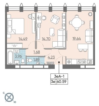 2-комнатная квартира без отделки, 60.6 м2, 24 этаж, дом сдан, ЖК ЗИЛАРТ, корпус ZILART TOWER - объявление 1943804 - фото №1