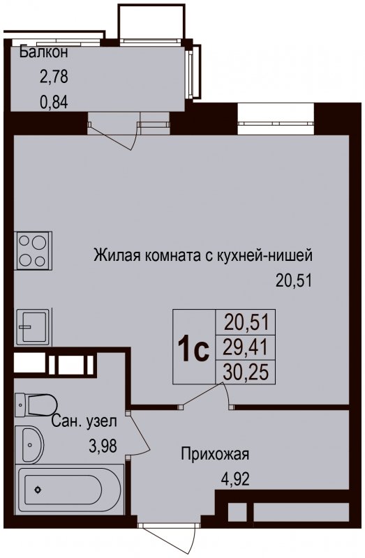 Студия без отделки, 30.25 м2, 2 этаж, дом сдан, ЖК Новая Щербинка, корпус 13 - объявление 1683343 - фото №1
