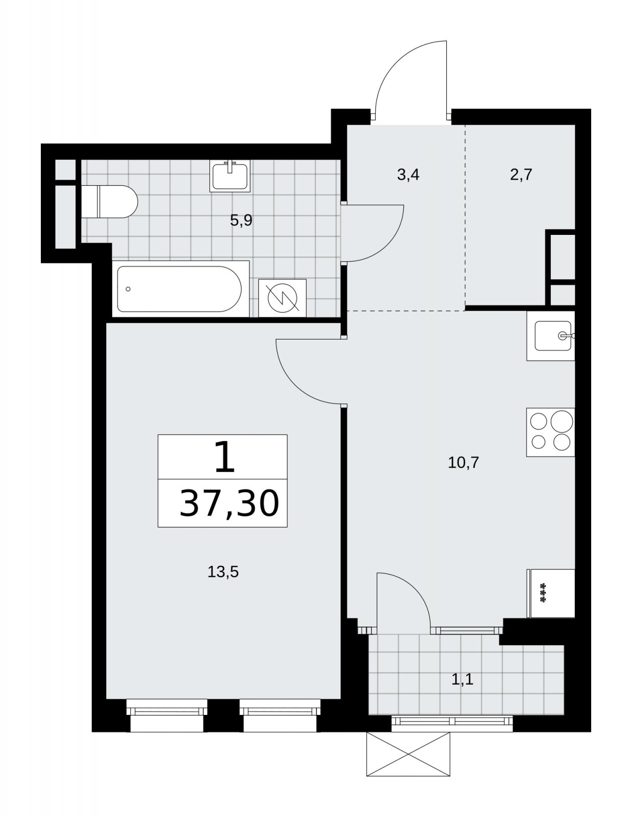 1-комнатная квартира с частичной отделкой, 37.3 м2, 11 этаж, сдача 1 квартал 2026 г., ЖК Дом на Зорге, корпус 25 - объявление 2221219 - фото №1