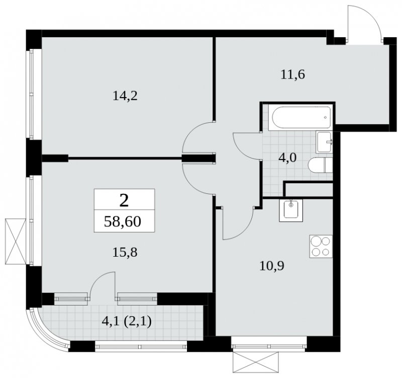 2-комнатная квартира с частичной отделкой, 58.6 м2, 5 этаж, сдача 3 квартал 2024 г., ЖК Прокшино, корпус 6.6 - объявление 1663458 - фото №1