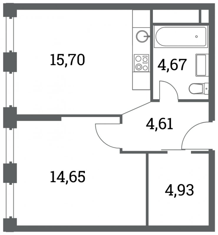 1-комнатная квартира 44.56 м2, 12 этаж, сдача 4 квартал 2022 г., ЖК Headliner, корпус 7 - объявление 1885627 - фото №1