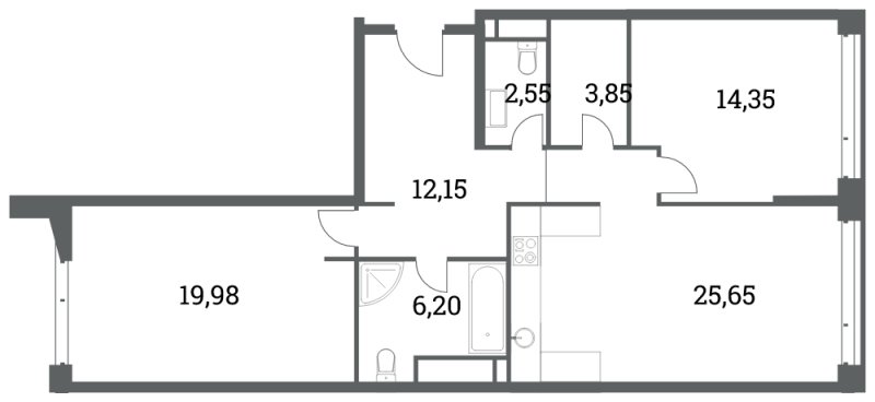 2-комнатная квартира без отделки, 84.73 м2, 7 этаж, сдача 4 квартал 2022 г., ЖК Headliner, корпус 6 - объявление 1285161 - фото №1