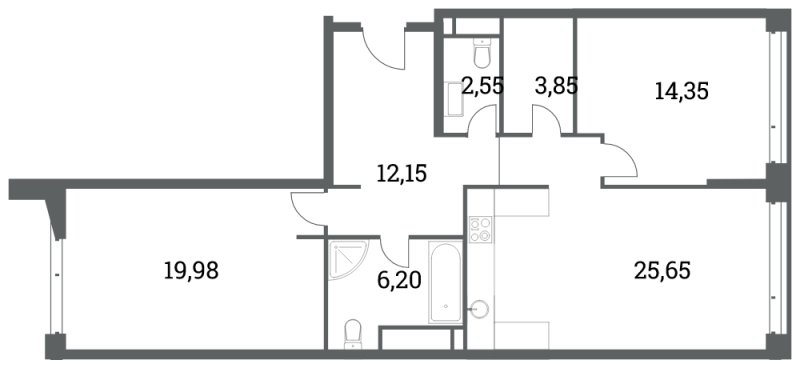 2-комнатная квартира без отделки, 84.73 м2, 11 этаж, дом сдан, ЖК Headliner, корпус 6 - объявление 2416431 - фото №1