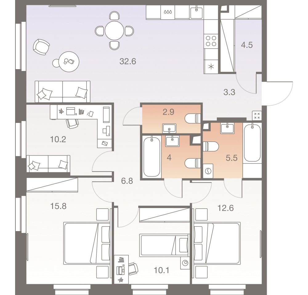 5-комнатная квартира без отделки, 108.3 м2, 33 этаж, сдача 1 квартал 2026 г., ЖК Twelve, корпус 1 - объявление 2331883 - фото №1