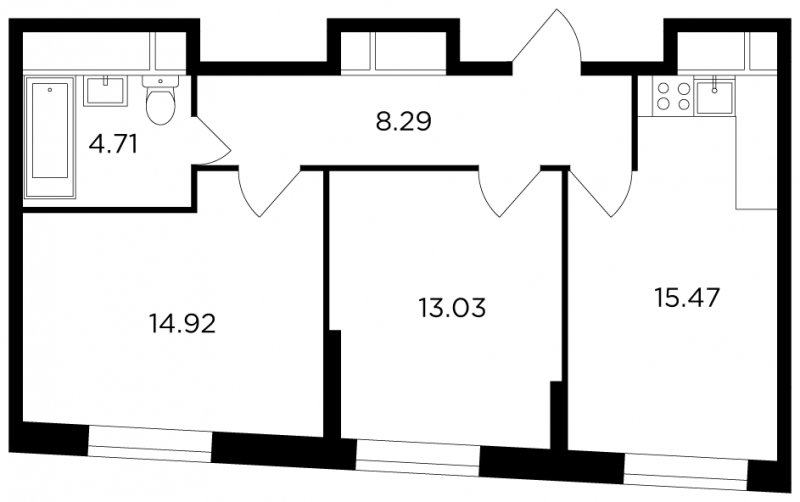 2-комнатная квартира без отделки, 56.42 м2, 28 этаж, сдача 2 квартал 2022 г., ЖК КутузовGRAD 2, корпус 6 - объявление 1747531 - фото №1