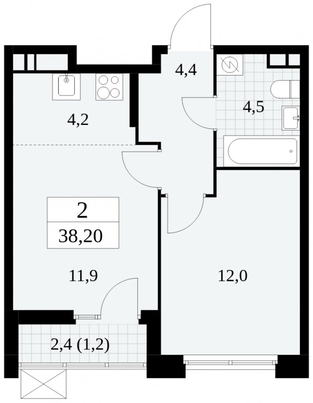 2-комнатная квартира (евро) без отделки, 38.2 м2, 4 этаж, сдача 4 квартал 2024 г., ЖК Скандинавия, корпус 2.27.3 - объявление 1840465 - фото №1