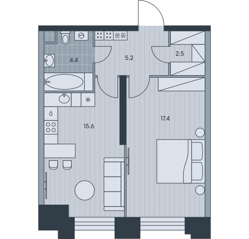 2-комнатная квартира (евро) без отделки, 45.1 м2, 25 этаж, сдача 3 квартал 2025 г., ЖК EVER, корпус 6 - объявление 2331818 - фото №1