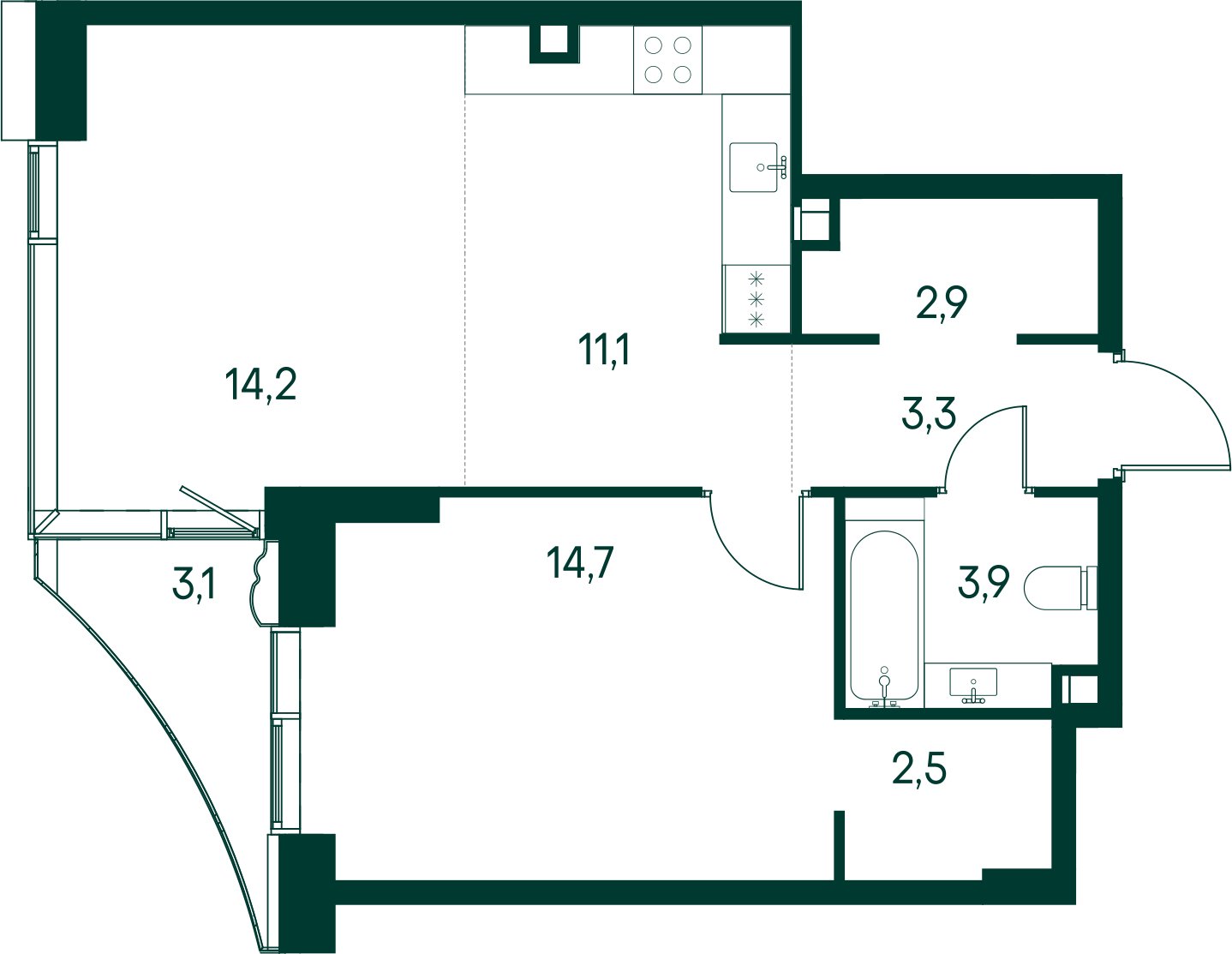 1-комнатная квартира без отделки, 54.6 м2, 2 этаж, сдача 4 квартал 2024 г., ЖК Клубный город на реке Primavera, корпус 2 квартала "Rossini" - объявление 2361062 - фото №1
