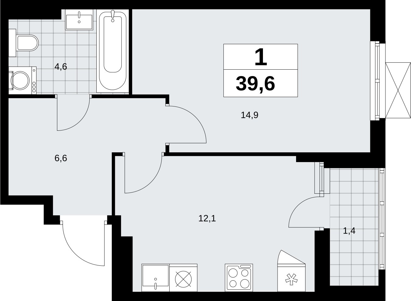 1-комнатная квартира без отделки, 39.6 м2, 10 этаж, сдача 2 квартал 2026 г., ЖК Дзен-кварталы, корпус 6.1.2 - объявление 2327286 - фото №1