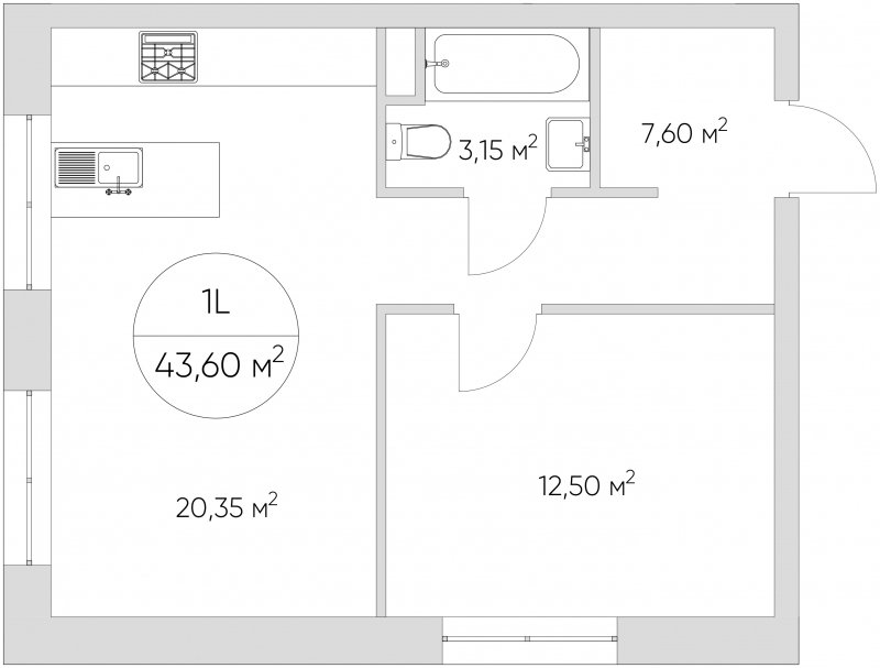 1-комнатные апартаменты с частичной отделкой, 43.6 м2, 9 этаж, сдача 1 квартал 2024 г., ЖК N'ICE LOFT, корпус 7 - объявление 1877079 - фото №1