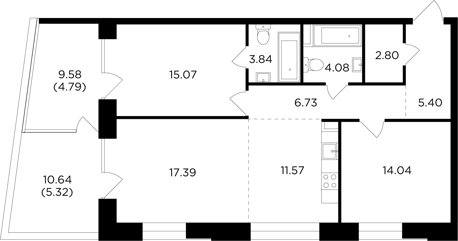 3-комнатная квартира с частичной отделкой, 91.03 м2, 3 этаж, дом сдан, ЖК FORIVER, корпус 7 - объявление 2371361 - фото №1