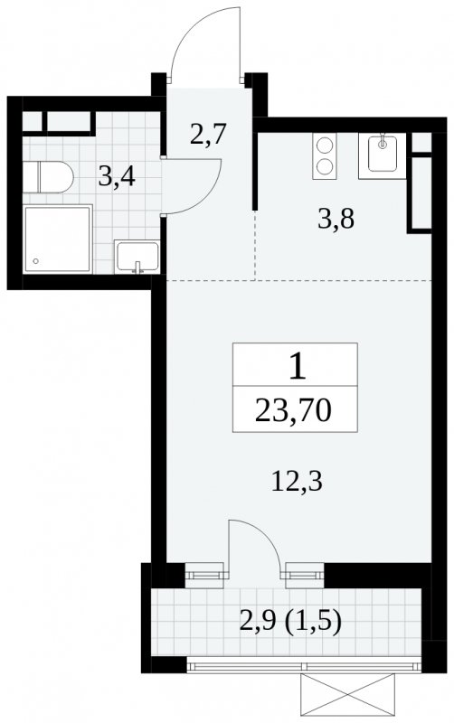 Студия с полной отделкой, 23.7 м2, 9 этаж, сдача 3 квартал 2024 г., ЖК Прокшино, корпус 6.5 - объявление 1663265 - фото №1