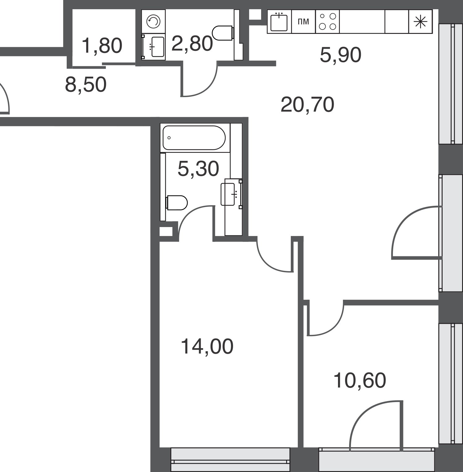 3-комнатная квартира без отделки, 69.9 м2, 18 этаж, дом сдан, ЖК AFI Park Воронцовский, корпус 1 - объявление 2359821 - фото №1