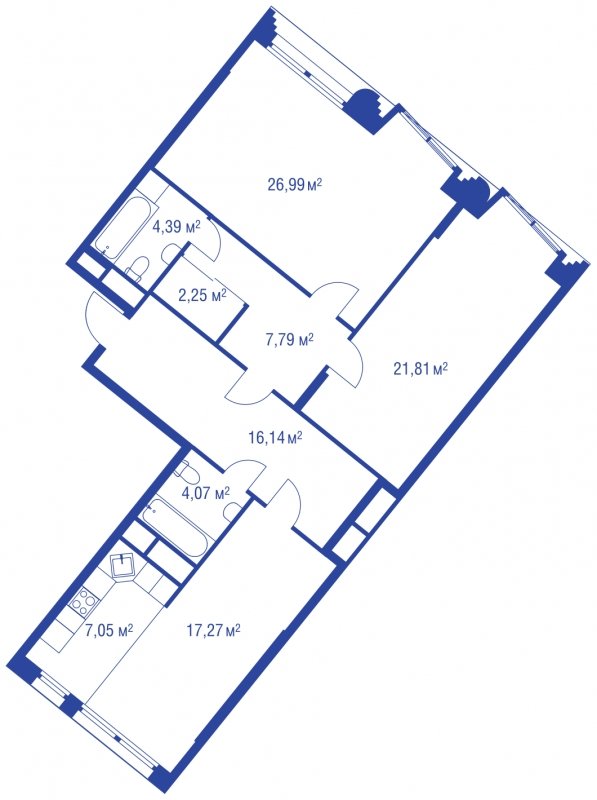 3-комнатная квартира (евро) без отделки, 107.76 м2, 8 этаж, сдача 4 квартал 2023 г., ЖК iLove, корпус 3 - объявление 1269103 - фото №1