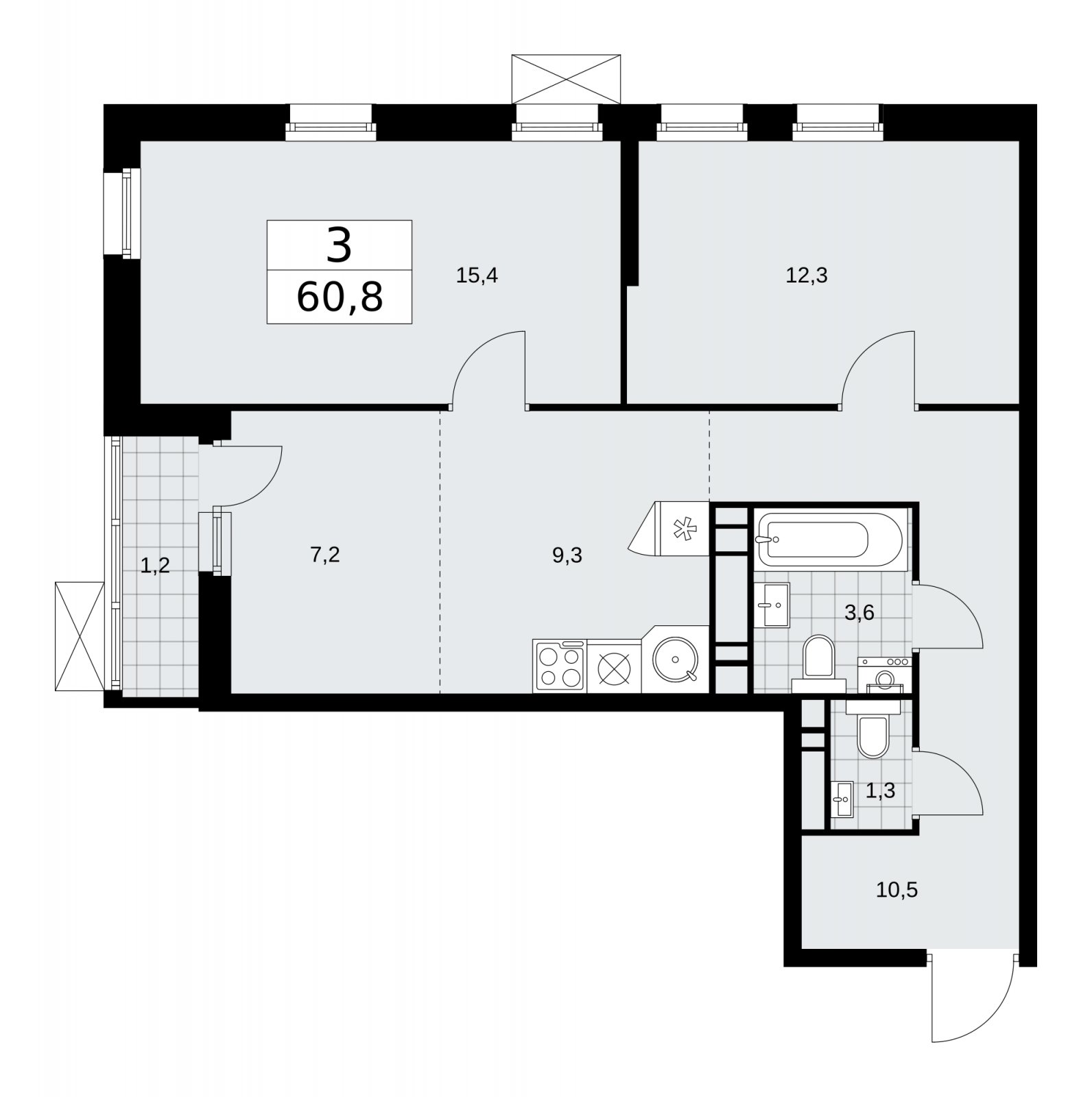 3-комнатная квартира (евро) без отделки, 60.8 м2, 15 этаж, сдача 1 квартал 2026 г., ЖК Скандинавия, корпус 37.2.2 - объявление 2254595 - фото №1