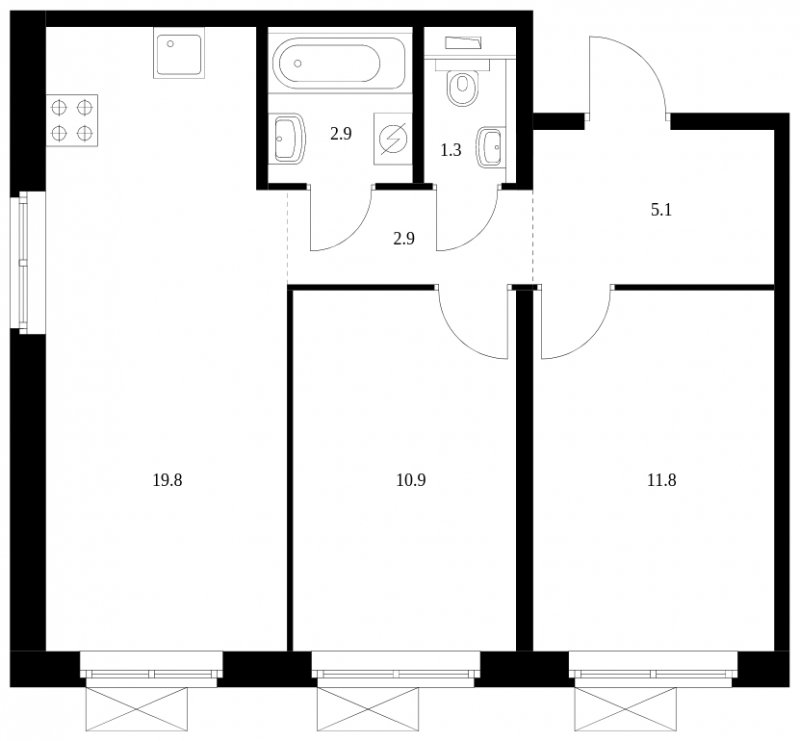 2-комнатная квартира с полной отделкой, 54.7 м2, 3 этаж, сдача 3 квартал 2023 г., ЖК Кольская 8, корпус 1 - объявление 1859501 - фото №1