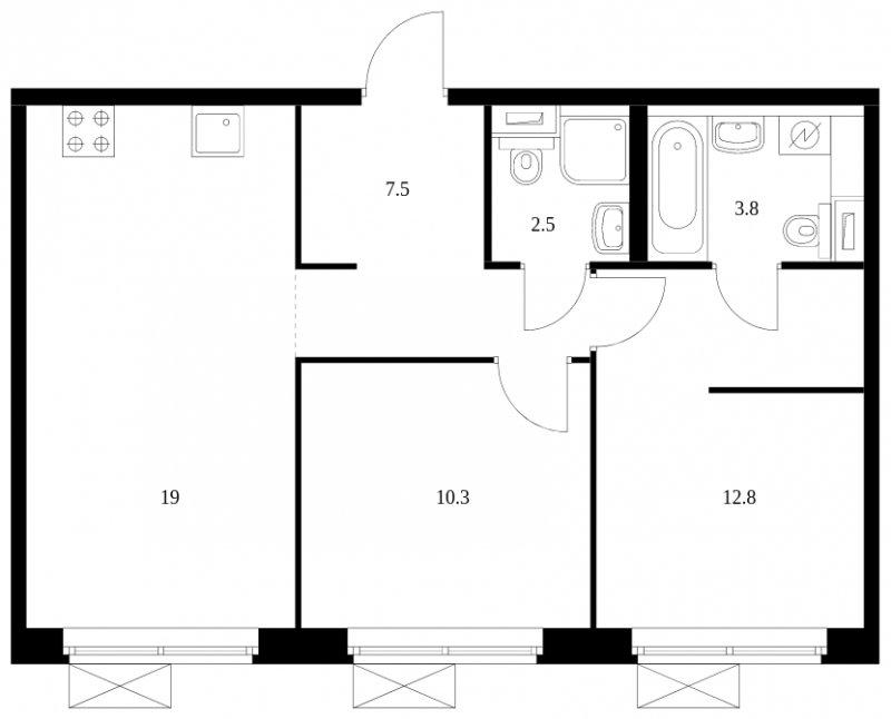 2-комнатная квартира с полной отделкой, 55.9 м2, 2 этаж, сдача 3 квартал 2023 г., ЖК Кольская 8, корпус 1 - объявление 1689687 - фото №1