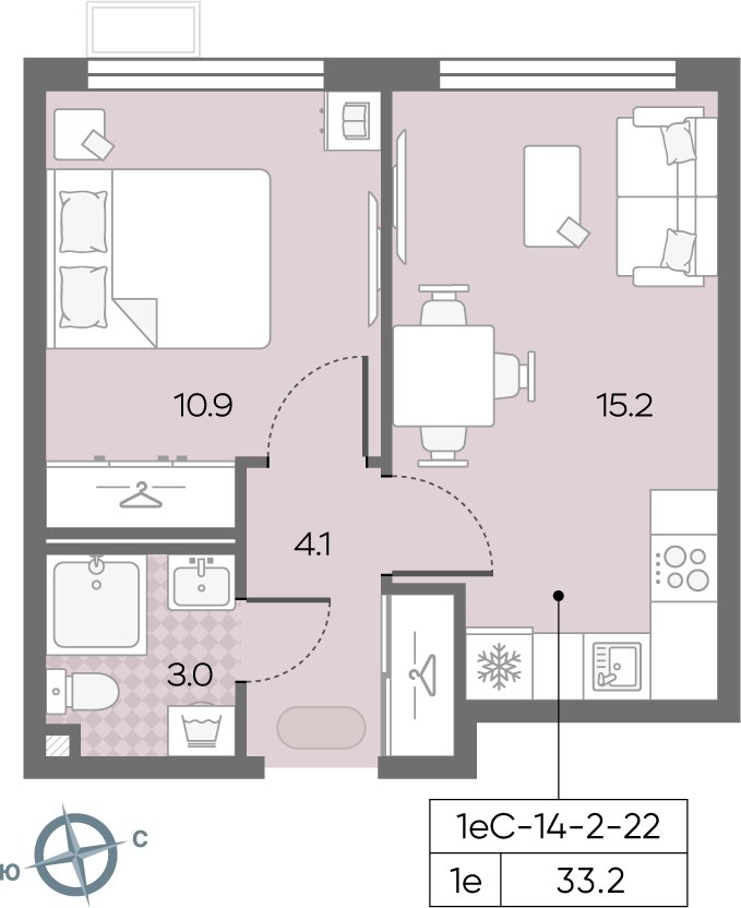 1-комнатная квартира с полной отделкой, 34.8 м2, 2 этаж, сдача 3 квартал 2024 г., ЖК Лучи, корпус 15 - объявление 1983974 - фото №1