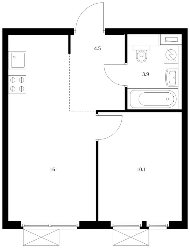 1-комнатная квартира с полной отделкой, 34.5 м2, 2 этаж, сдача 1 квартал 2025 г., ЖК Середневский лес, корпус 3.2 - объявление 2091260 - фото №1