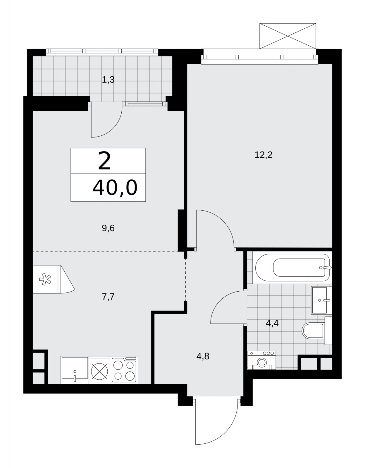 2-комнатная квартира (евро) с полной отделкой, 40 м2, 5 этаж, сдача 2 квартал 2026 г., ЖК Деснаречье, корпус 4.8 - объявление 2265104 - фото №1