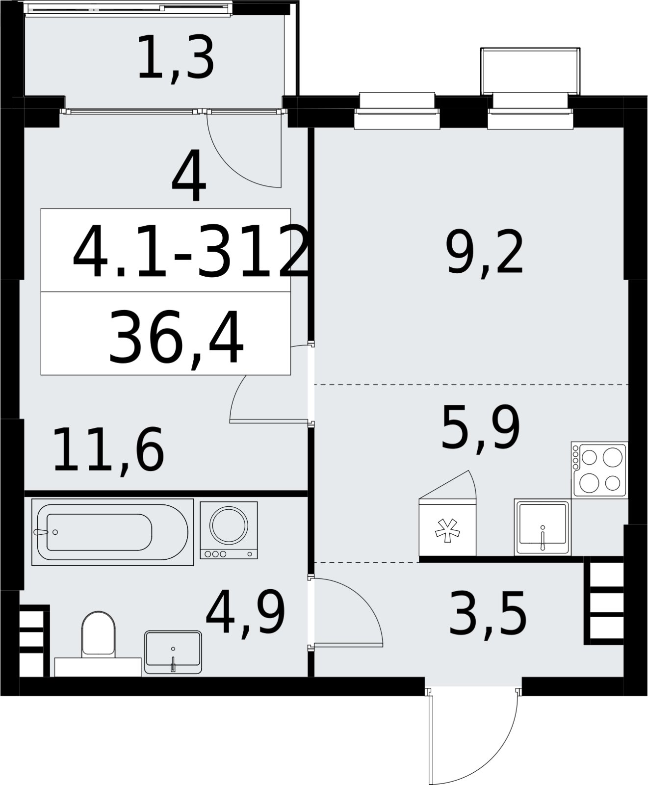 2-комнатная квартира (евро) с полной отделкой, 36.4 м2, 10 этаж, сдача 2 квартал 2027 г., ЖК Южные сады, корпус 4.1.2 - объявление 2392820 - фото №1