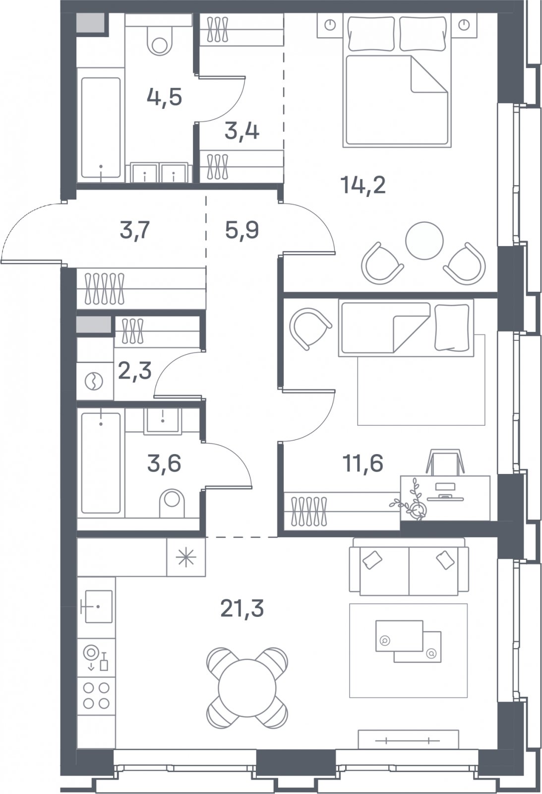 2-комнатная квартира 70.5 м2, 13 этаж, сдача 4 квартал 2025 г., ЖК Portland, корпус 2 - объявление 2310479 - фото №1