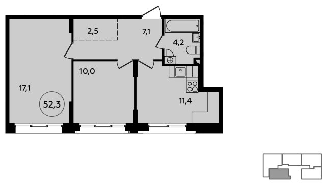 2-комнатная квартира без отделки, 52.3 м2, 2 этаж, сдача 4 квартал 2023 г., ЖК Скандинавия, корпус 2.23.6 - объявление 1515244 - фото №1