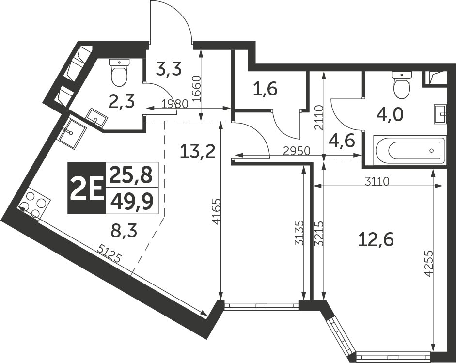 2-комнатная квартира без отделки, 49.9 м2, 30 этаж, дом сдан, ЖК Архитектор, корпус 1 - объявление 2329940 - фото №1