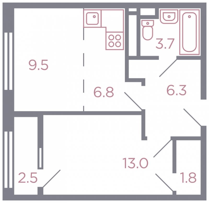 2-комнатная квартира без отделки, 42 м2, 7 этаж, дом сдан, ЖК Миниполис Серебрица, корпус 1 - объявление 1789991 - фото №1