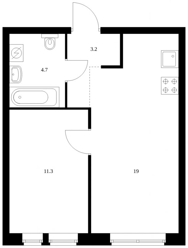 1-комнатная квартира с частичной отделкой, 38.2 м2, 4 этаж, сдача 4 квартал 2023 г., ЖК Кронштадтский 9, корпус 1.4 - объявление 1675527 - фото №1