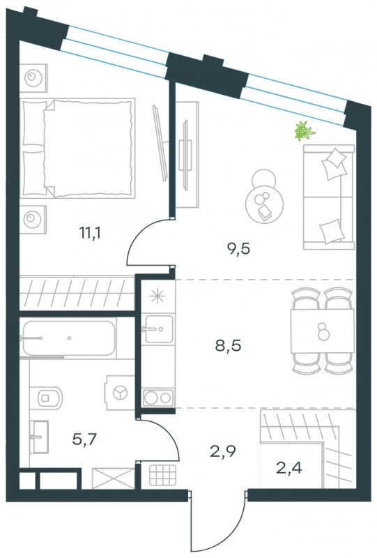 2-комнатная квартира с частичной отделкой, 40.1 м2, 5 этаж, сдача 4 квартал 2023 г., ЖК Level Нагатинская, корпус В - объявление 1755902 - фото №1