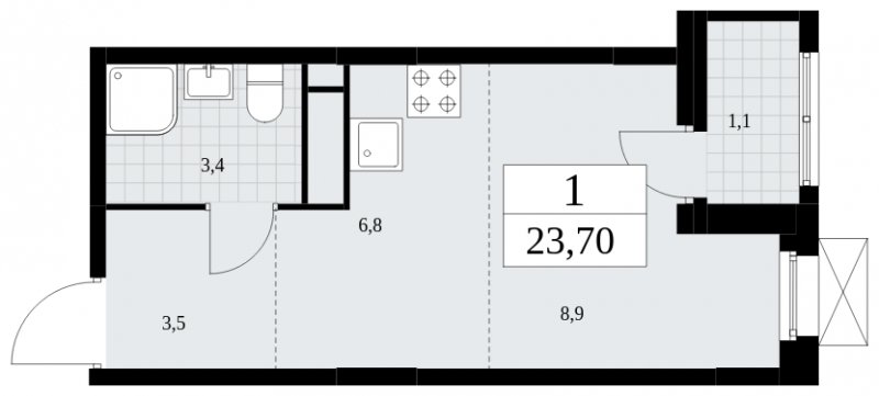 Студия с частичной отделкой, 23.7 м2, 13 этаж, сдача 4 квартал 2024 г., ЖК Скандинавия, корпус 36.3.1 - объявление 1894623 - фото №1