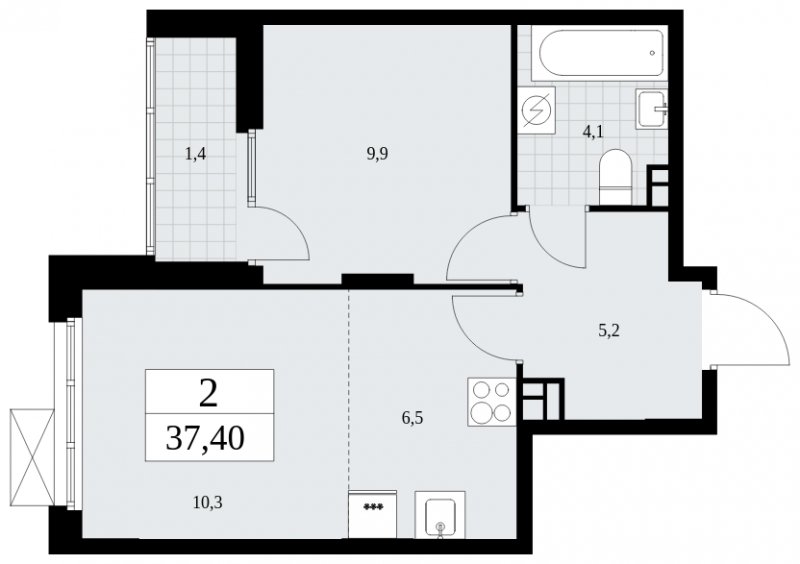 2-комнатная квартира (евро) без отделки, 37.4 м2, 3 этаж, сдача 1 квартал 2025 г., ЖК Бунинские кварталы, корпус 2.5 - объявление 1882676 - фото №1