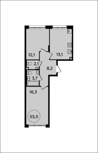 2-комнатная квартира с полной отделкой, 55.5 м2, 2 этаж, сдача 2 квартал 2024 г., ЖК Испанские кварталы, корпус 8.1 - объявление 1633301 - фото №1