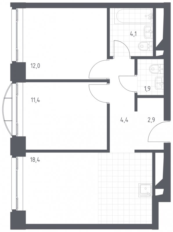 2-комнатная квартира с полной отделкой, 55.1 м2, 4 этаж, сдача 4 квартал 2022 г., ЖК Новоданиловская 8, корпус 2 - объявление 1804669 - фото №1