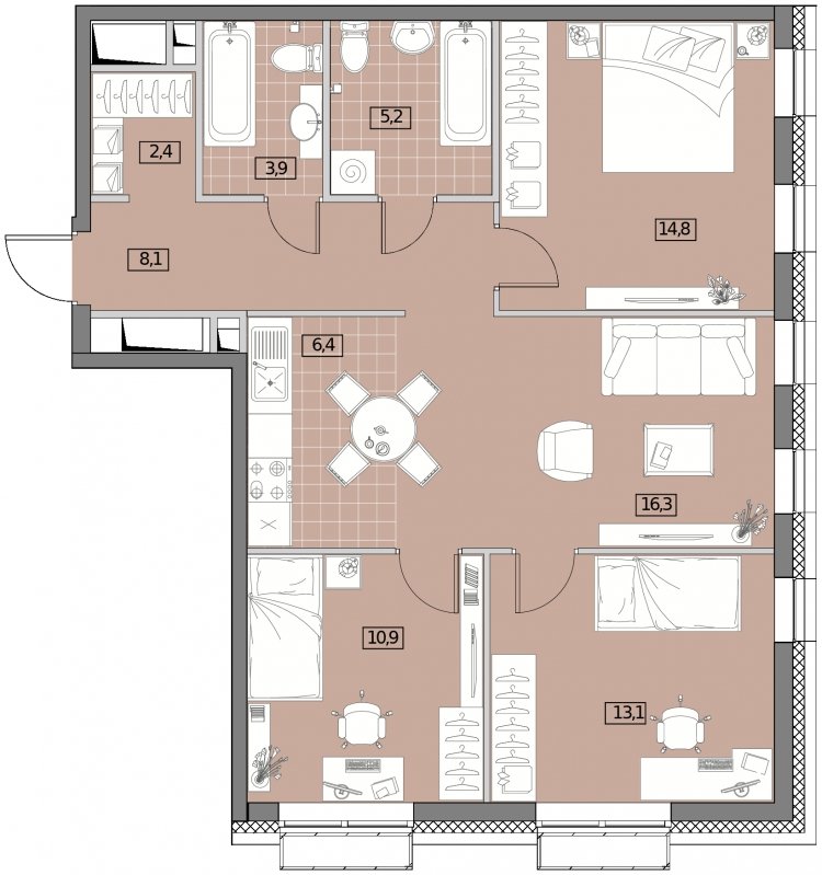 4-комнатная квартира (евро) без отделки, 81 м2, 28 этаж, сдача 2 квартал 2022 г., ЖК Вестердам, корпус 4 - объявление 1284024 - фото №1