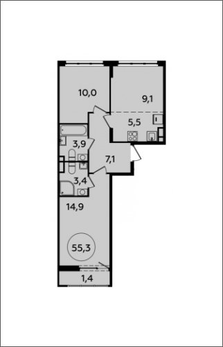 3-комнатная квартира (евро) с полной отделкой, 55.3 м2, 4 этаж, сдача 2 квартал 2024 г., ЖК Испанские кварталы, корпус 8.2 - объявление 1633583 - фото №1