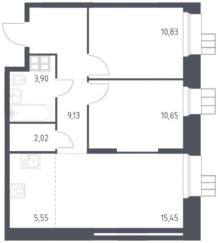 3-комнатные апартаменты с полной отделкой, 57.53 м2, 3 этаж, сдача 1 квартал 2023 г., ЖК Тропарево Парк, корпус 1.1 - объявление 1643822 - фото №1