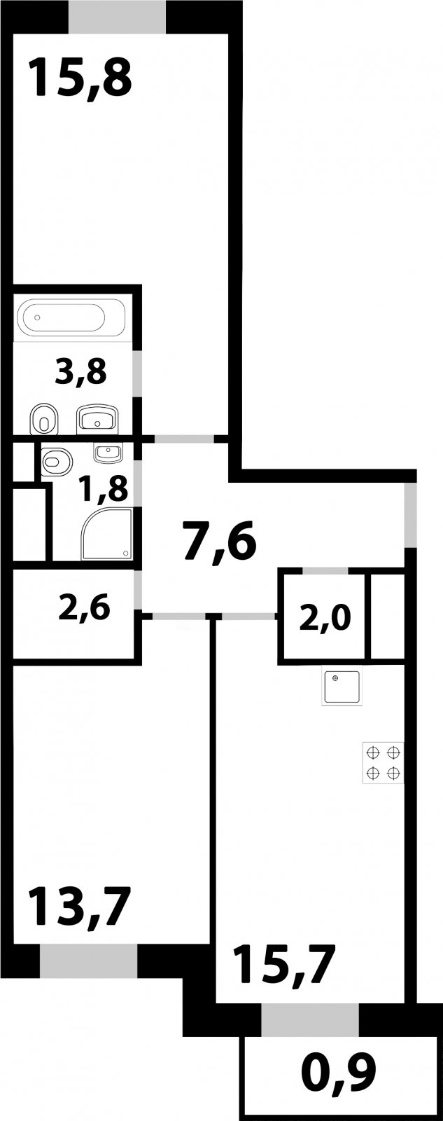 2-комнатная квартира без отделки, 65.6 м2, 23 этаж, дом сдан, ЖК Союзный, корпус 1 - объявление 2076918 - фото №1