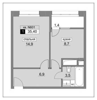 1-комнатная квартира без отделки, 35.6 м2, 13 этаж, дом сдан, ЖК Румянцево-Парк, корпус 3 - объявление 1993243 - фото №1