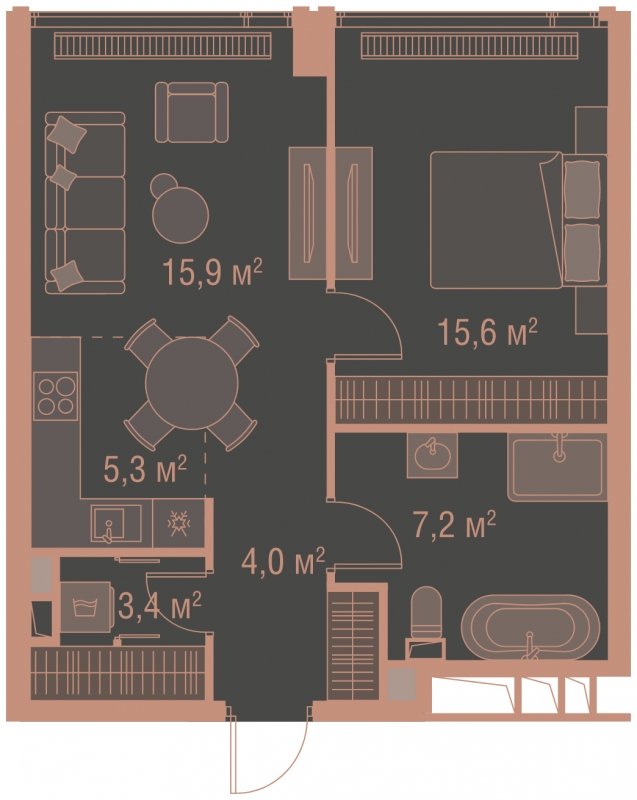 1-комнатная квартира без отделки, 51.4 м2, 3 этаж, сдача 1 квартал 2025 г., ЖК HIGH LIFE, корпус Soul Tower - объявление 1767782 - фото №1