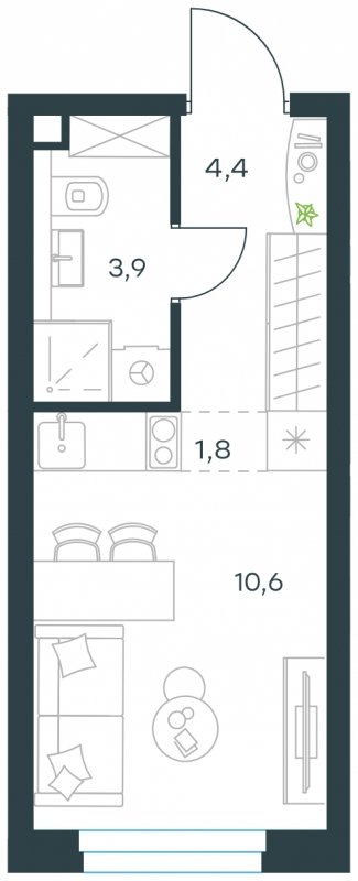 1-комнатная квартира с частичной отделкой, 20.7 м2, 2 этаж, сдача 4 квартал 2023 г., ЖК Level Нагатинская, корпус В - объявление 1747166 - фото №1