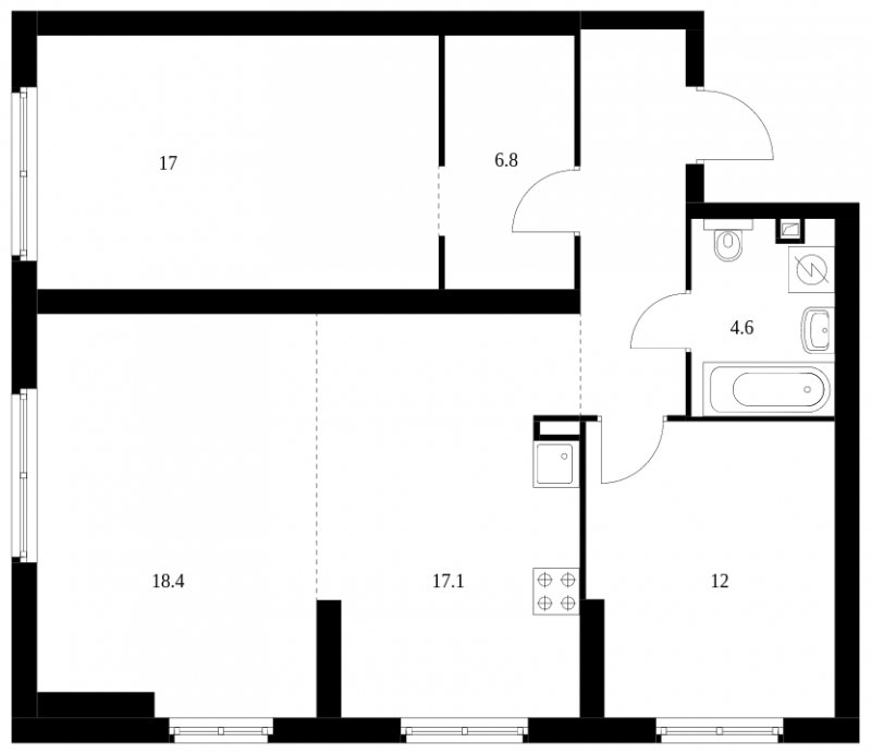 3-комнатная квартира с полной отделкой, 81.4 м2, 19 этаж, сдача 4 квартал 2023 г., ЖК Руставели 14, корпус 1.2 - объявление 1689089 - фото №1