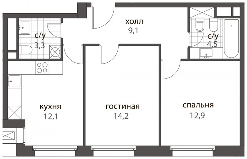 2-комнатная квартира без отделки, 56.1 м2, 7 этаж, дом сдан, ЖК HomeCity, корпус 1 - объявление 1762687 - фото №1